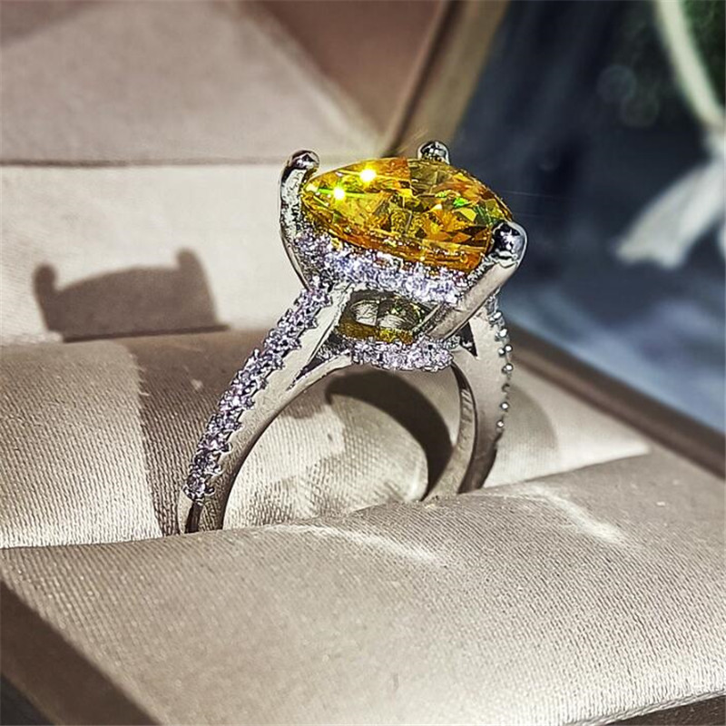 Choucong Classical Jewelry Set Sterling Sier Pear Cut Multi Color Topaz CZ Dia Gemstones Eternity Women Wedding Band Dangle Earring Engagement Ring Gi