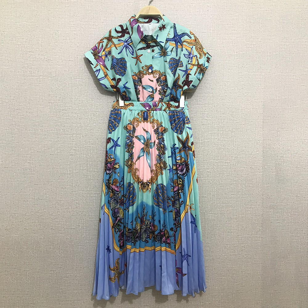 2021 Yellow/Blue/Orange starfish Print Two Pieces Dress Milan Runway Short Sleeves Shirts And Skirts Women's Sets 72434
2021 Yellow/Blue/Orange starfish Print Two Pieces Dress Milan Runway Short Sleeves Shirts And Skirts Women's Sets 72434