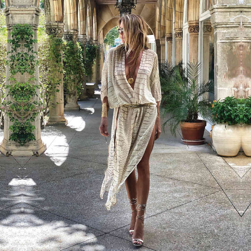 Boho Sexy Striped Chiffon Bathing Suit Cover-ups Plus Size Beach Wear Kimono Dress For Women Summer Swimsuit Cover Up A790 210420