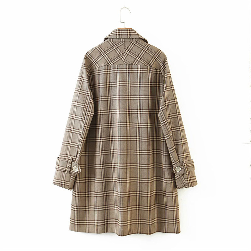 Evfer Women Autumn Plaid Woolen Long Outwear Jackets Chic Lady Sleeve Pockets Cascade Winter Thick Jacket Coats Femme 210421