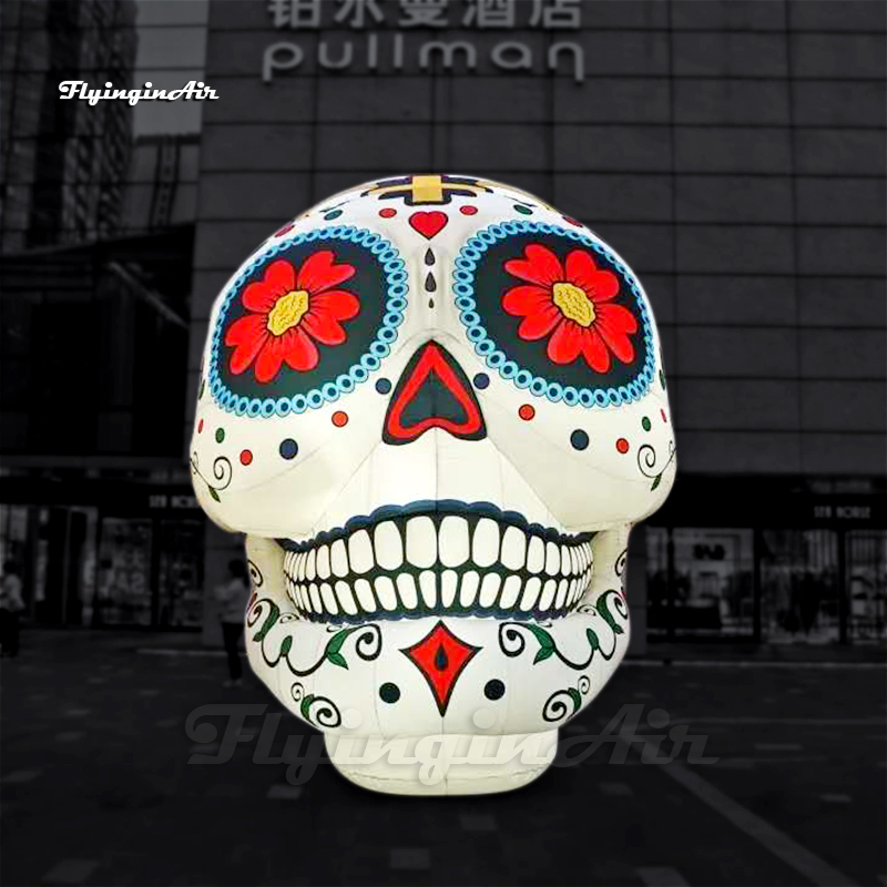 3m/4m Outdoor White Giant Inflatable Catrina Skull Halloween Decorations Air Blow Up Dead Head Bone For Carnival Stage