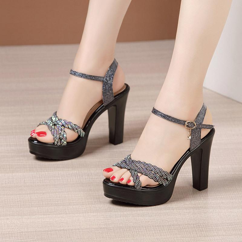 Sandals Plus Size 32-43 Peep Toe Bling Rhinestone Wedding Shoes Summer Platform 2021 Fashion High Heels Ladies Moedel