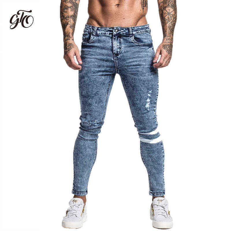 GINGTTO Slim Fit Jeans Men Blue Denim Pants Male Hip Hop Mens Trousers Clothing Stretch High Waist Fashion Jean zm49 211111