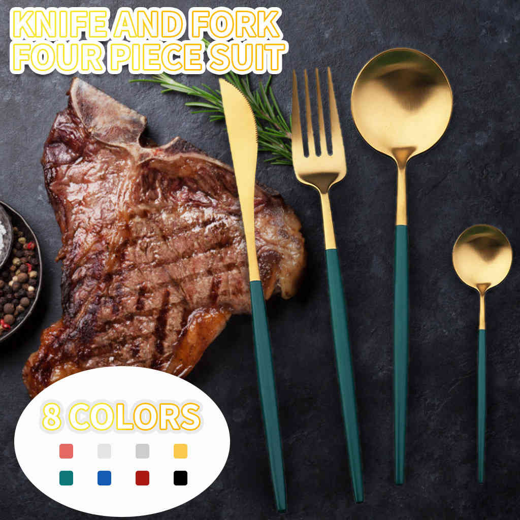 One knife, one fork and two tablespoons four pgs/set Spray Paint 304 Set of Stainless Steel Talheres Knife Spoon Kitchen Tool