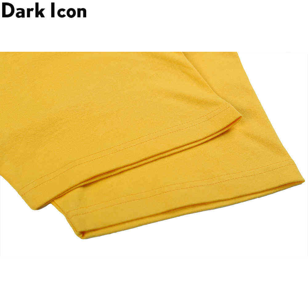 Cartoon Printed Hiphop T-shirt Men Round Neck Streetwear Hip Hop Tshirts Yellow Tee Shirts Male Top 210603
