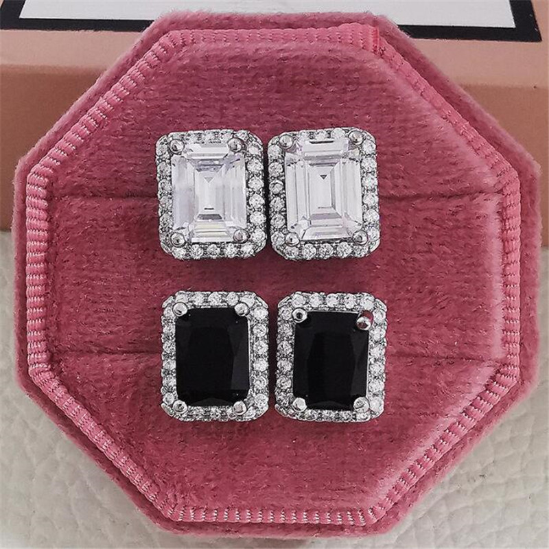 Sterg Sier Stud Earrings, Jewelry, 4 Styles, 5A Cubic Zirconia, Emerald Cut, Gemstone, Party, Engagement, Gift for Women