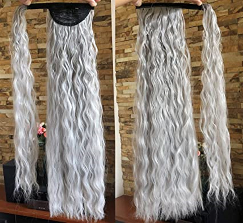 Long high ombre gray pony tail hair piece wraps real human two tone silver grey ponytail hairpiece invisible lace