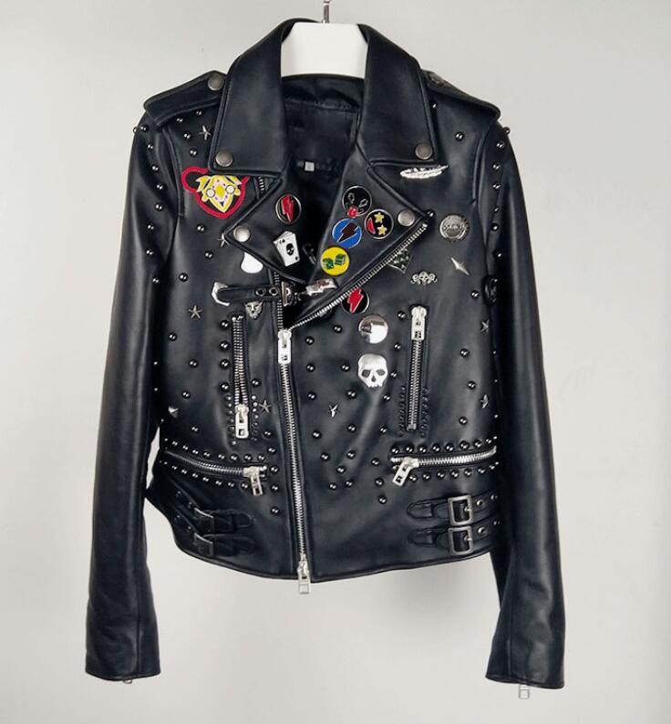 Women's Leather & Faux 2021 Luxury Runway Fashion Genuine Biker Jacket With Studded Metallic Patch Embellished Lapel Collar Side Buckles, Black
Women's Leather & Faux 2021 Luxury Runway Fashion Genuine Biker Jacket With Studded Metallic Patch Embellished Lapel Collar Side Buckles, Black