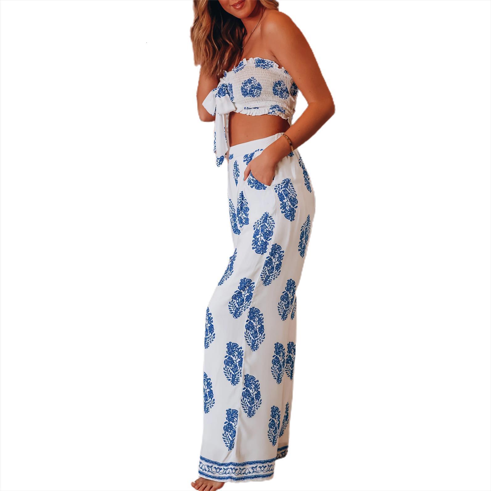 2 pieces suit set womens pants floral print sleeveless strapless crop long loose for summer, White
2 pieces suit set womens pants floral print sleeveless strapless crop long loose for summer, White