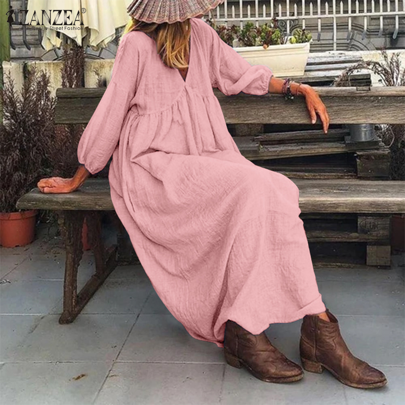 Stylish Puff Sleeve V Neck Maxi Long Dress ZANZEA Women Autumn Sundress Female Solid Cotton Linen Dresses Holiday Vestido Robe 7, Navy
Stylish Puff Sleeve V Neck Maxi Long Dress ZANZEA Women Autumn Sundress Female Solid Cotton Linen Dresses Holiday Vestido Robe 7, Navy
