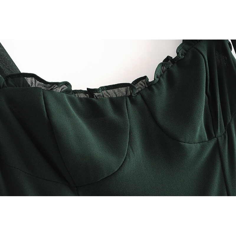 Summer Plain Green Color Women Sling Dress Ruffles hem Tie Bow Strap Sleeveless Mini Sexy Beach Holiday Vintage 210429
