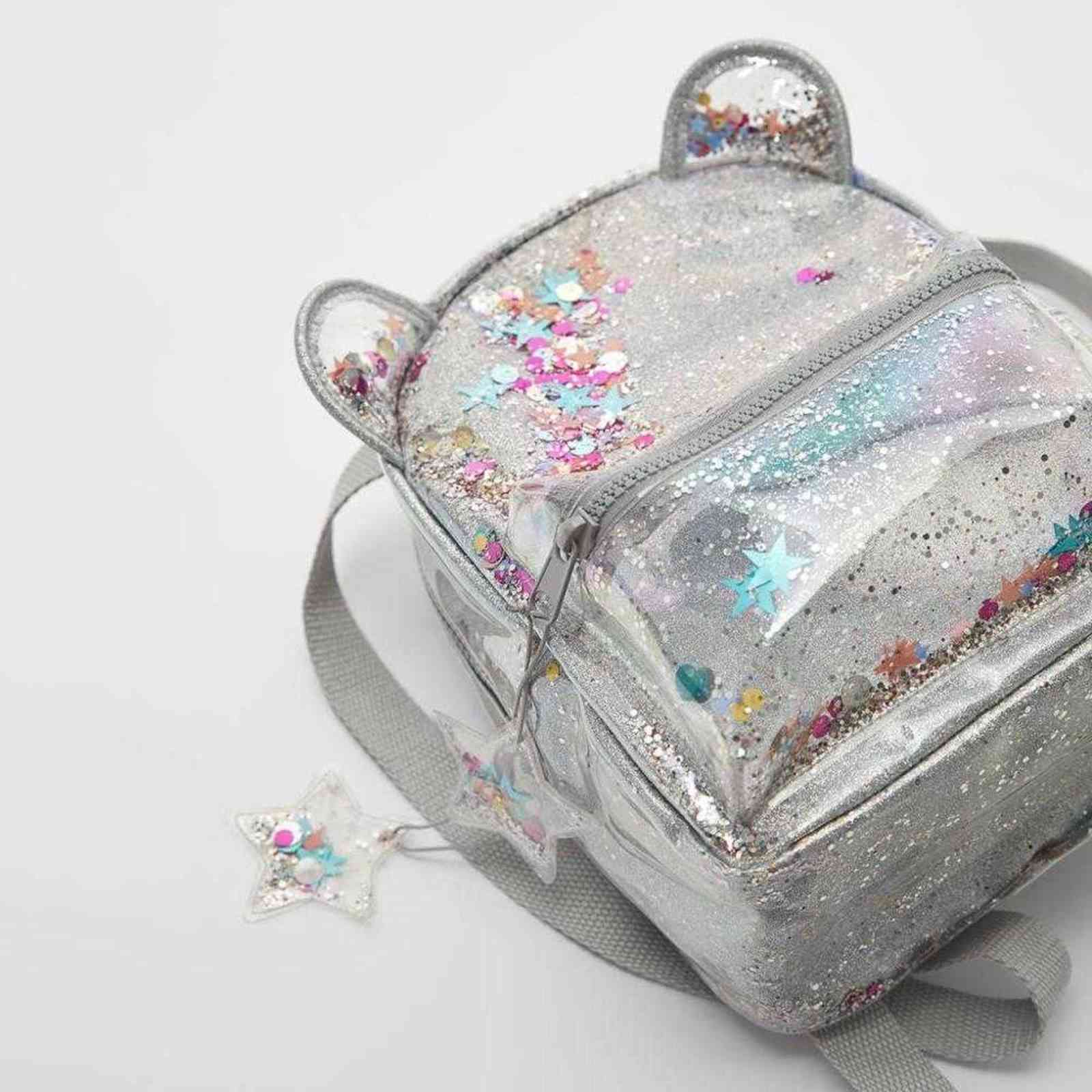 2021 New Silver cat ear glitter mini backpack ladies or cute children glitter sequin backpack Y1105