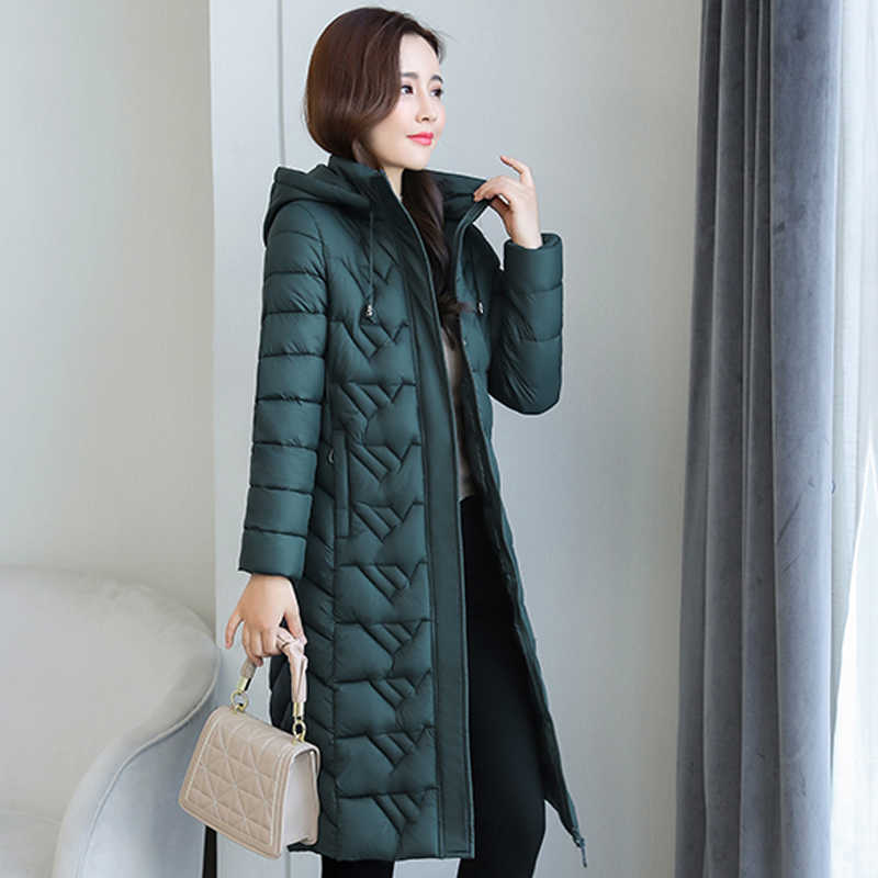 Female Long Coat Hooded Solid Casual Women's Winter Jacket With Zipper Thick Stand Collar Cotton Padded Woman Parkas 210819