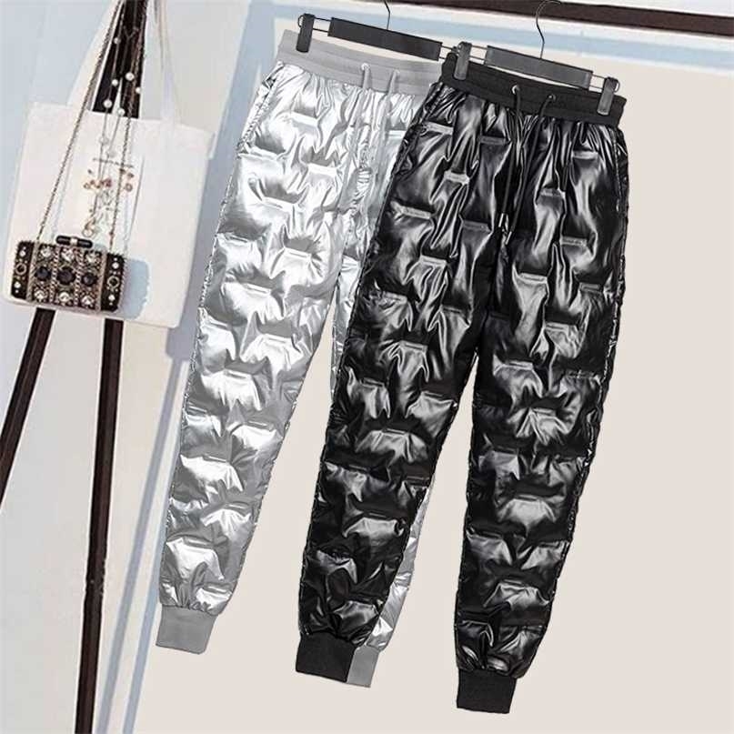 Spring Autumn winter waterproof Trousers casual Female glossy down pants 211115