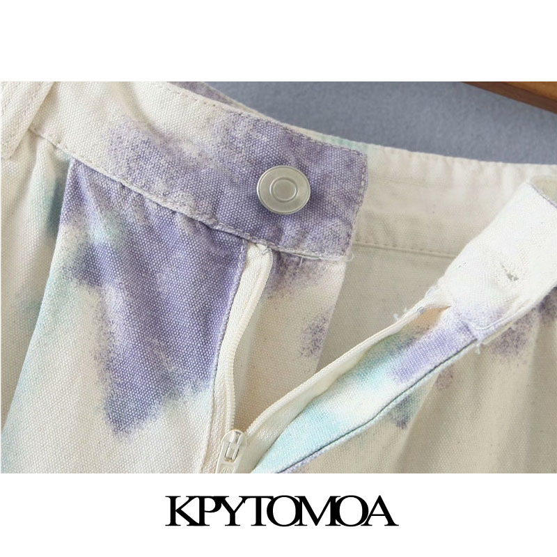 Women Chic Fashion Tie-dye Print Side Pockets Pants High Waist Zipper Fly Female Ankle Trousers Mujer 210420