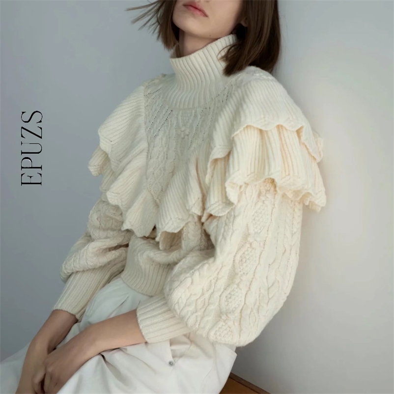Vintage ruffle sweater women pullover warm long sleeve thick knitted casual korean womens s 210521, White
Vintage ruffle sweater women pullover warm long sleeve thick knitted casual korean womens s 210521, White