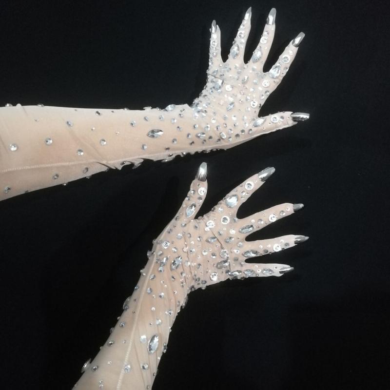 Five Fingers Gloves Silver Rhinestones Stretch Transparent White Bar Singer Ornament Crystals Stones Long Mittens Party Stage Accessories
Five Fingers Gloves Silver Rhinestones Stretch Transparent White Bar Singer Ornament Crystals Stones Long Mittens Party Stage Accessories
