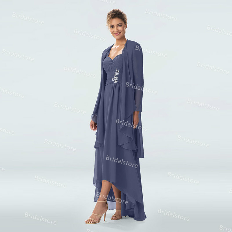 Chic Gray Two Piece Mother Of The Bride Dresses Plus Size Ankle Length Chiffon Wedding Guest Dress 2021 With Beaded Elegant Formal Prom Evening Gowns 