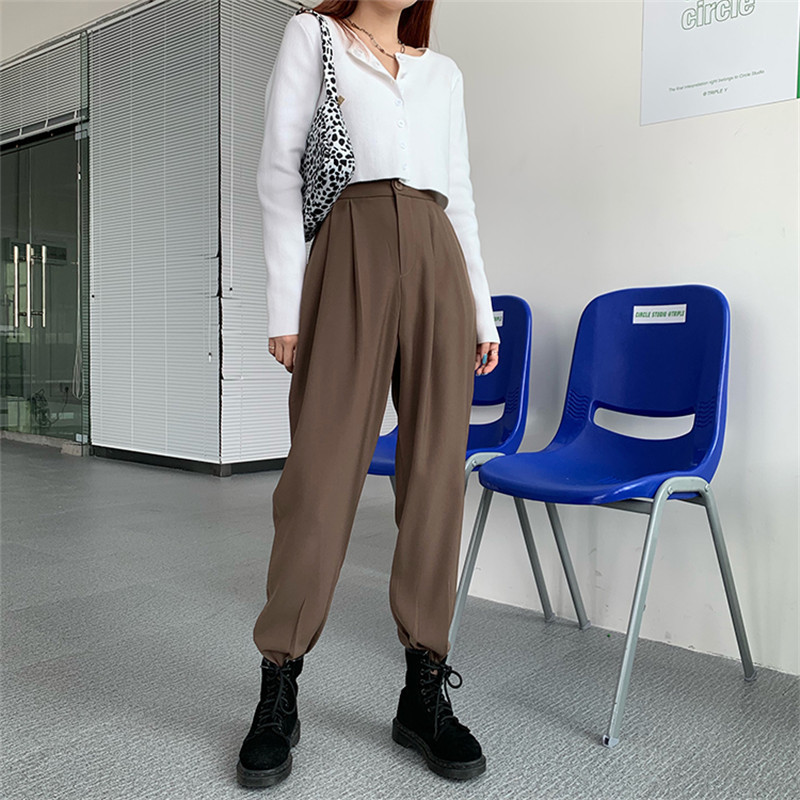 Elegant Work Wear Formal High Waist Harem Pants Women Bottom Autumn OL Solid Fashion Casual Suit Trousers Female 210421
