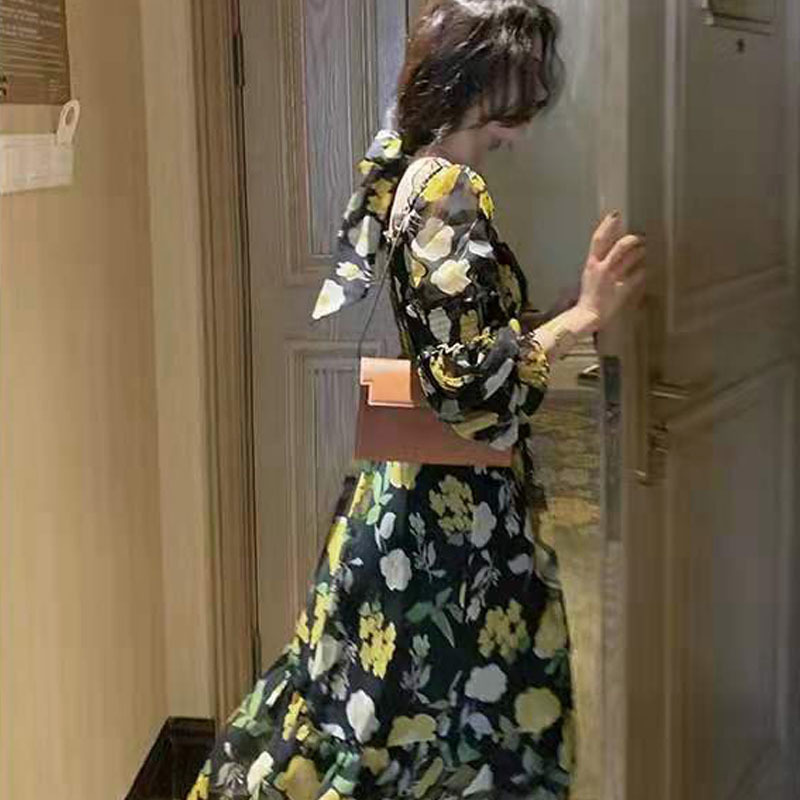 Dress Korea Fairy Floral Midi Women Puff Sleeve Elegant Vintage Female Party Office Lady Summer 210521