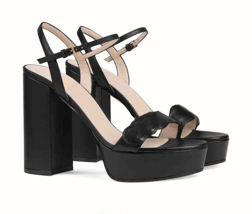 Women Leather Sandals Designer Platform Pump High-heel Double Gold-toned Hardware Ankle Strap Sandal Black Chunck Heel Shoes With Box, Color 3
Women Leather Sandals Designer Platform Pump High-heel Double Gold-toned Hardware Ankle Strap Sandal Black Chunck Heel Shoes With Box, Color 3