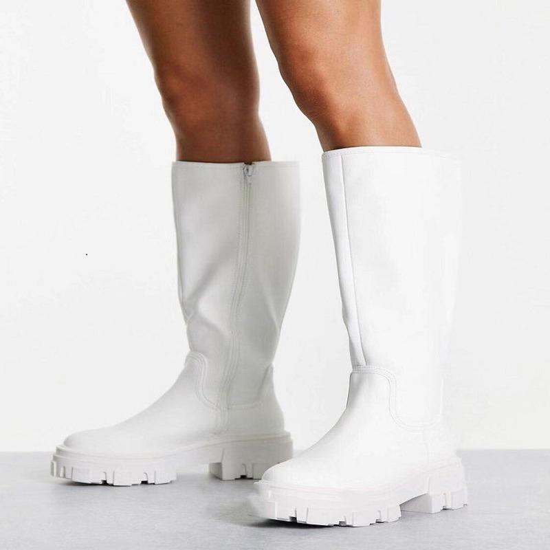 Boots 2021 Thick-heeled Fashion Thick-soled Solid Color Round Toe Women's Cool Casual Goth Punk
