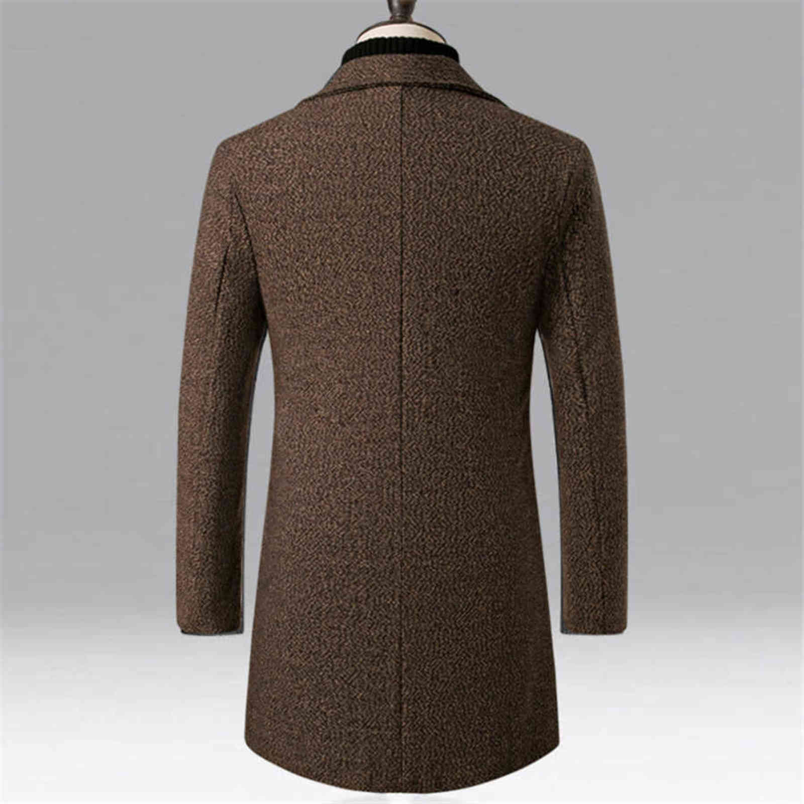 RUELK Woollen Overcoat Autumn and Winter Warm Snowflake Men Mid-length Korean Version of Large Size Woolen Coat Men's 211119
