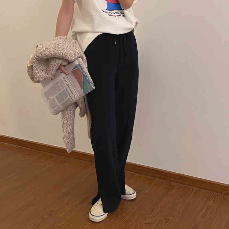 Elegant Casual High Waist Straigh Wide Leg Pants Women Bottom Autumn Winter OL Solid Loose Thick Plus Velvet Trousers 210421