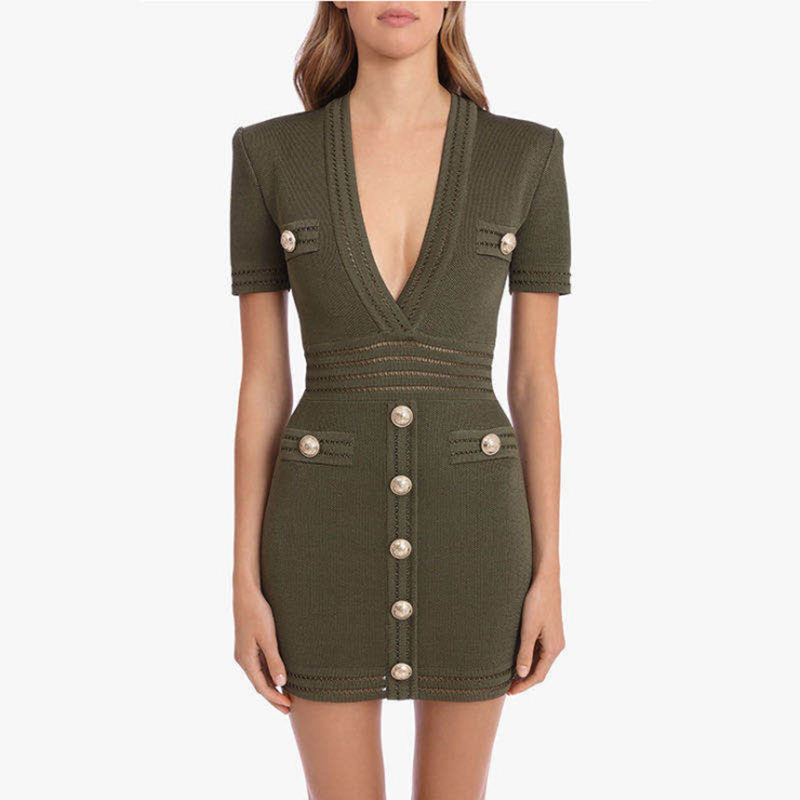HIGH STREET est Runway Designer Fashion Women's Short Sleeve Sexy Deep V Neck Lion Buttons Knit Dress 210521, Army green
HIGH STREET est Runway Designer Fashion Women's Short Sleeve Sexy Deep V Neck Lion Buttons Knit Dress 210521, Army green