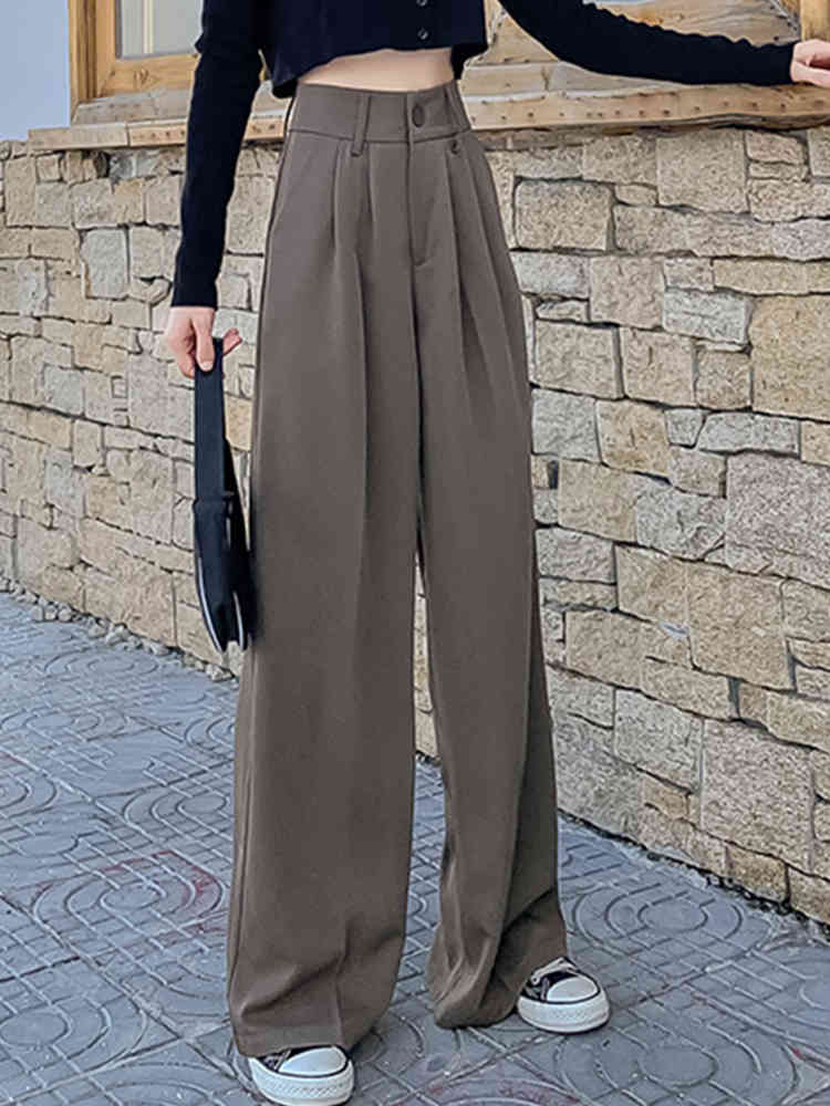 Spring Korean style high waist drape mopping wide leg long pants all-match loose straight casual women 210429