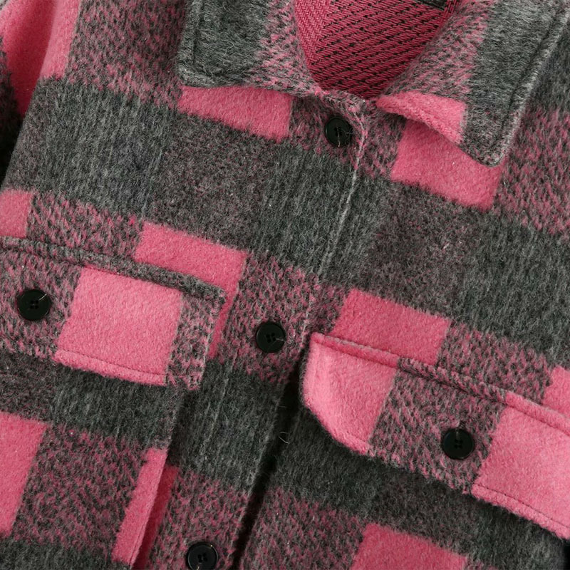 Lapel Long Sleeve Single-breasted Plaid Fashion Women's Jacket Korean Style Loose Retro Warm Double Pocket Chic Female Coat Tops 210507