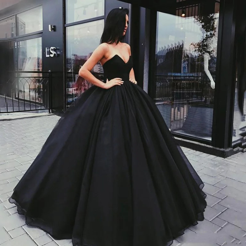 Black Ball Gown Long Prom Dresses Sexy Strapless Backless Evening Dress Party For Women 2021 Chiffon Vestido De Festa