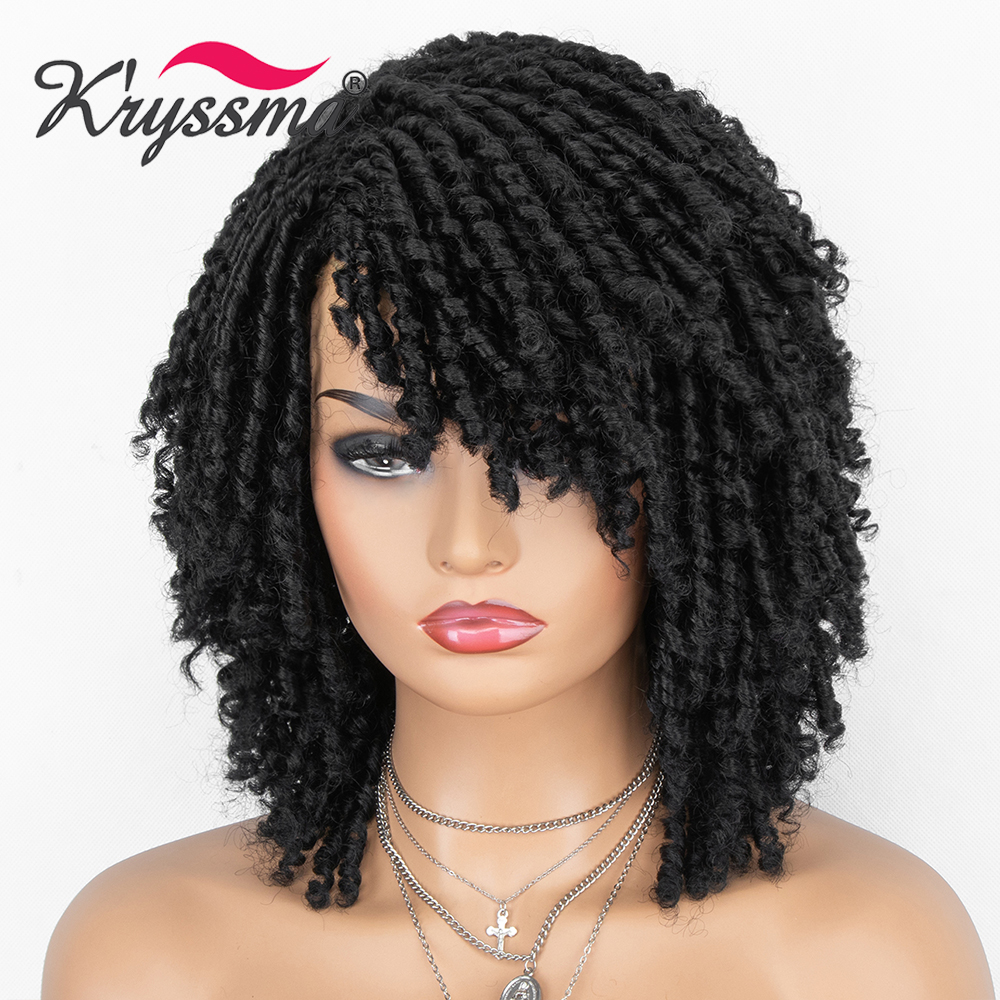 Kryssm Dreadlock Wig Ombre Blonde Black Synthetic Wigs Short Afro Kinky Curly Braid Wigs For Women Twist Heat Fiber Hair Wig