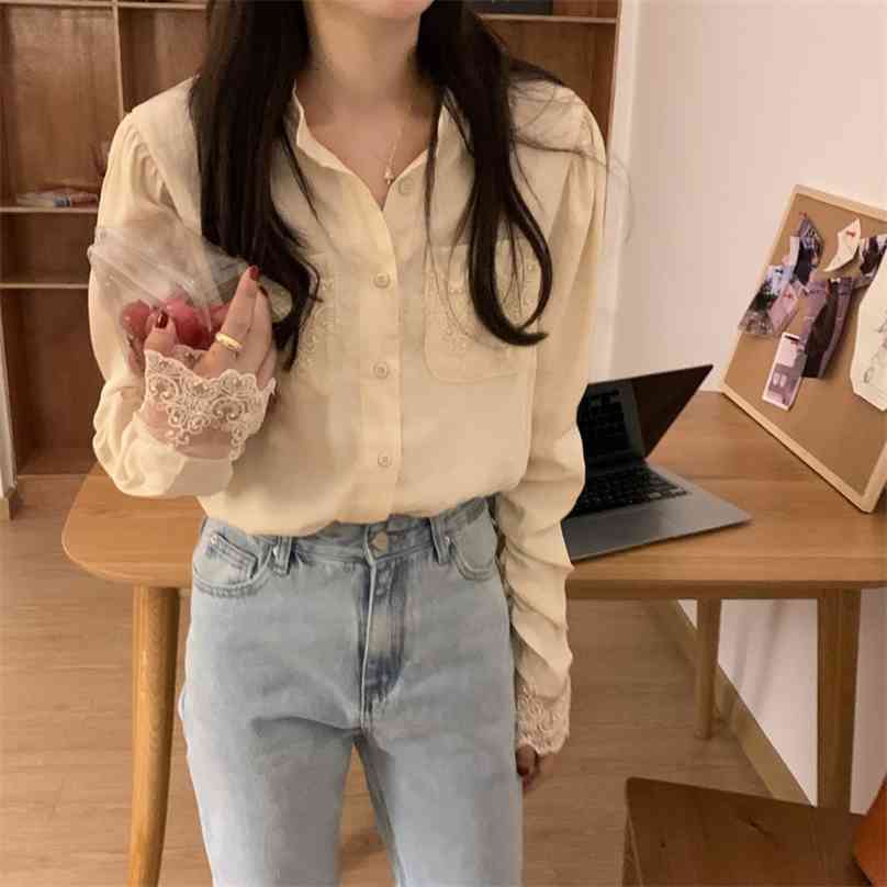Office Lady Casual Lace Patchwork Chic Loose Retro Gentle Blouses Tops Streetwear All Match Stylish Shirts 210525, Apricot 
Office Lady Casual Lace Patchwork Chic Loose Retro Gentle Blouses Tops Streetwear All Match Stylish Shirts 210525, Apricot