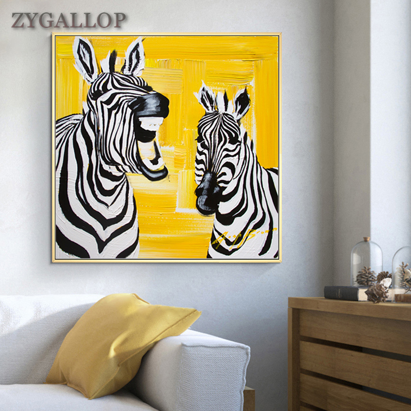 Two Zebras Abstract Canvas Painting Yellow Zebra Wall Posters and Prints Animal Wall Art Pictures For Living Room Bedroom Decor