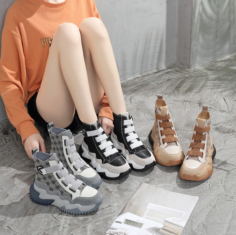 Fashion Women Heel Snow Boots Leather ankle chunky Martin shoes Print Platform Desert Lace-up Boot 35-40