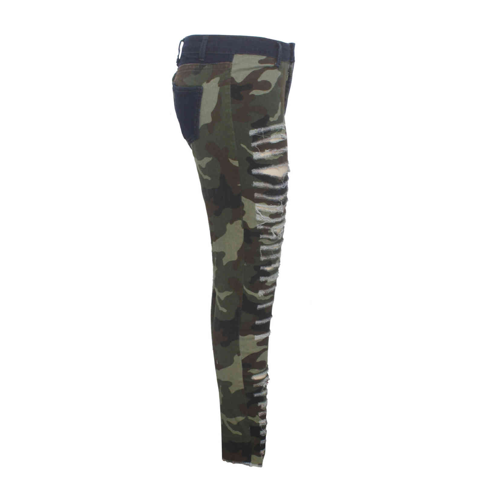 Autumn Winter Female Denim Pants Women Skinny Hole Spliced Camouflage Print Jeans Sexy pencil Bandage Trousers HSF2096 211129