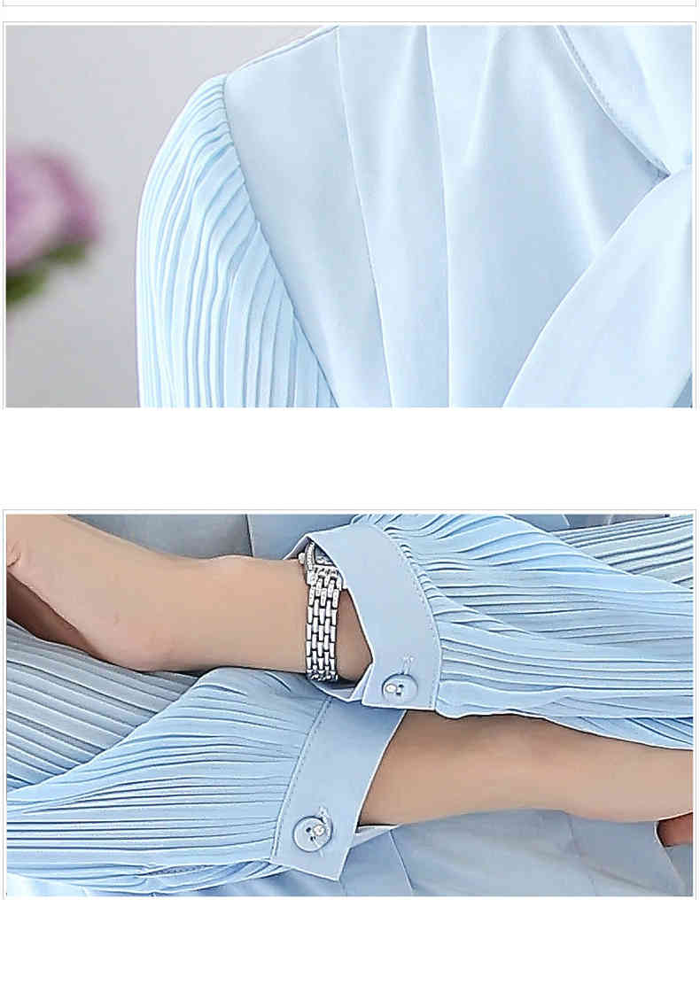 Fashion Women Blouses Solid Chiffon Shirt Bow Collar Office Tops Female Long Sleeve Shirts 2397 50 210508