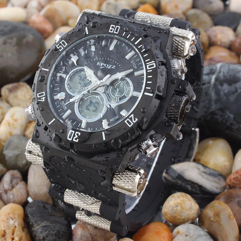 Wristwatches EPOZZ Big Dial Men's Quartz Watch Military Sport Male Clock Punk Style LED Display Rubber Strap Relogio Masculino Waterproof, Red
Wristwatches EPOZZ Big Dial Men's Quartz Watch Military Sport Male Clock Punk Style LED Display Rubber Strap Relogio Masculino Waterproof, Red