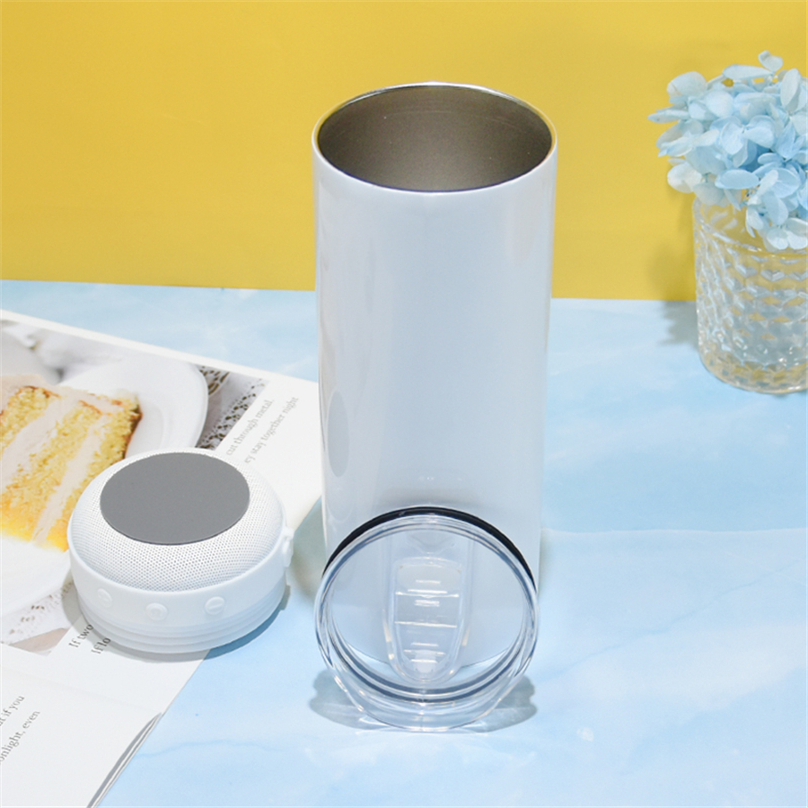 US warehouse 20oz Sublimation Bluetooth Speaker Tumbler Blank Design Cup White Portable Wireless Speakers Travel Mug Smart Music Cups Wholesale Straw
