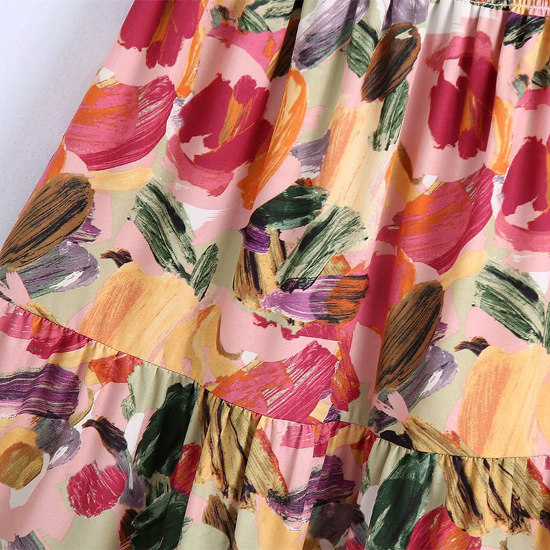 PUWD Sweet Women Square Collar Sling Dress Summer Fashion Ladies Chinese Style A-line Female Ink Painting 210522