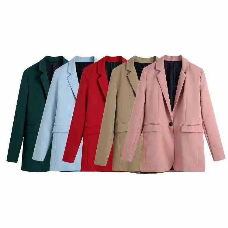 Tangada Women Office Wear Single Button Green Blazer Coat Vintage Long Sleeve Back Vents Female Outerwear Chic Veste BE413 211122