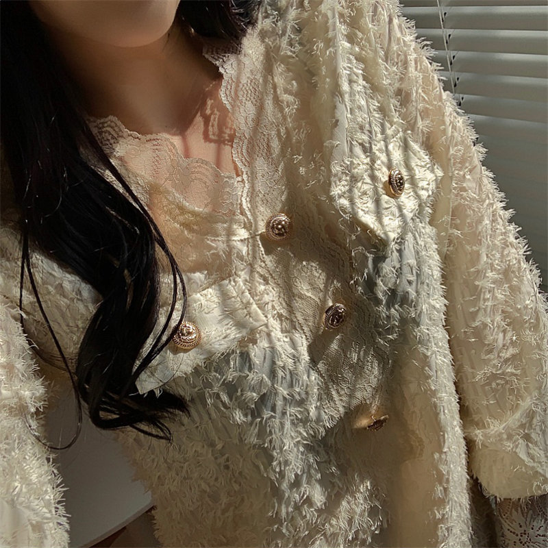 Brief Tassel Lace Elegance Loose V-Neck Lantern Sleeves Women Office Lady Gentle Chic Blouse Fashion Shirts 210421