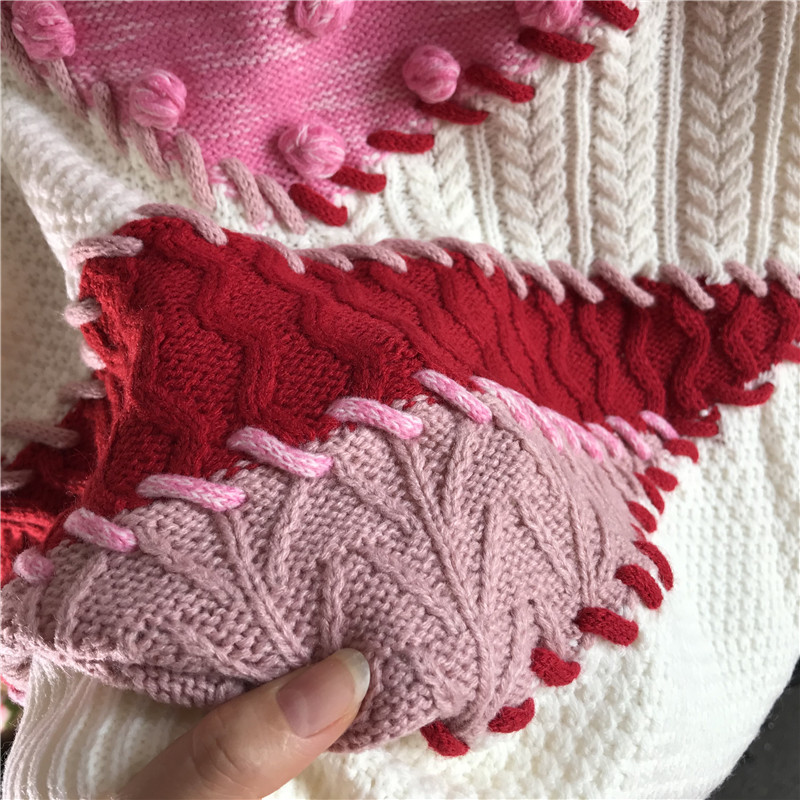 Warmsway Women Stylish Ball Patchwork Sweater Long Sleeve Pullover Female Casual Oversized Tops Plus Size C-022 210522