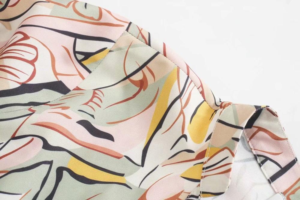 Lacing up V neck Contrast color Print Long Sleeve Dress Holiday Women Spliced Pleated Ruched Loose Dresses 210429