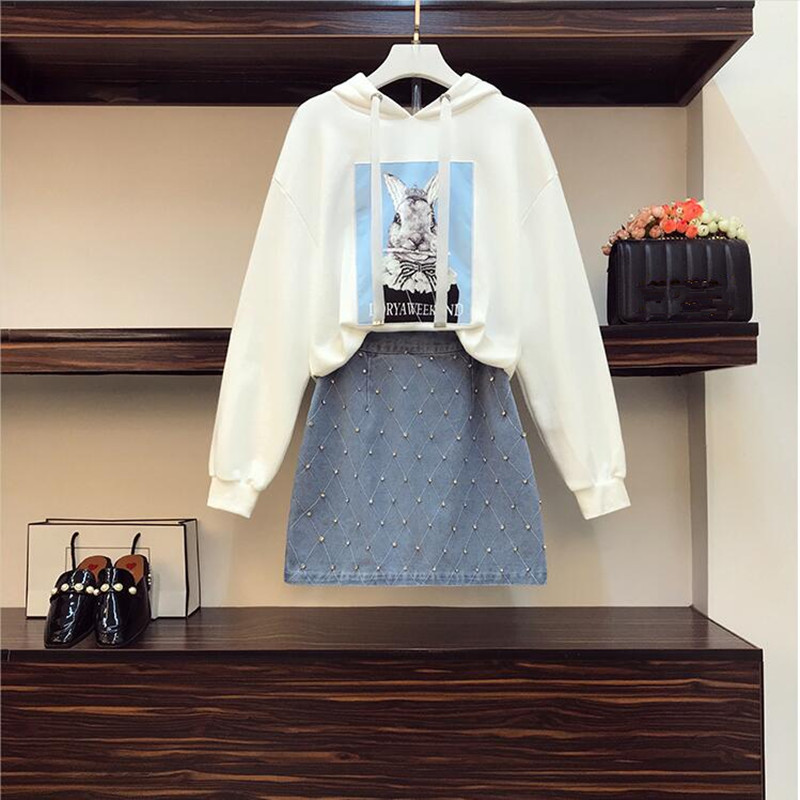 Hooded drawstring Appliques Sweashirt + Beaded Drill A-line Denim Skirt 2 Piece Set Female Spring Fall Tracksuit Women 210525, White
Hooded drawstring Appliques Sweashirt + Beaded Drill A-line Denim Skirt 2 Piece Set Female Spring Fall Tracksuit Women 210525, White