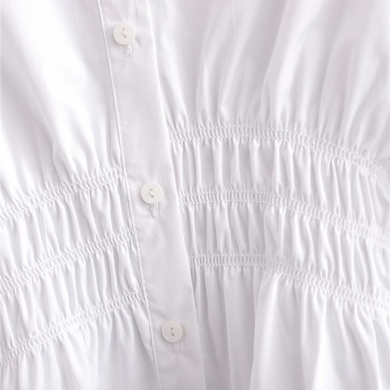 Elegant Women Turn Down Collar Shirts Fashion Ladies Solid White Tops Streetwear Female Chic Elastic Waist Blouses 210430