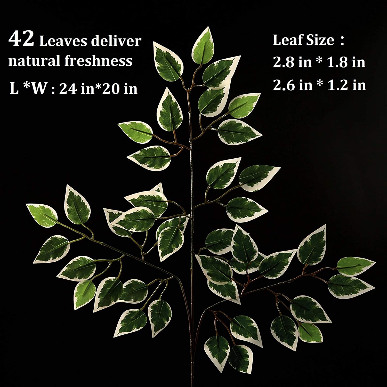 12Pcs Artificial Variegated Ficus Leaves Trees Branches Greenery Indoor Outdoor Plant for Office House Farmhouse Home garden decor