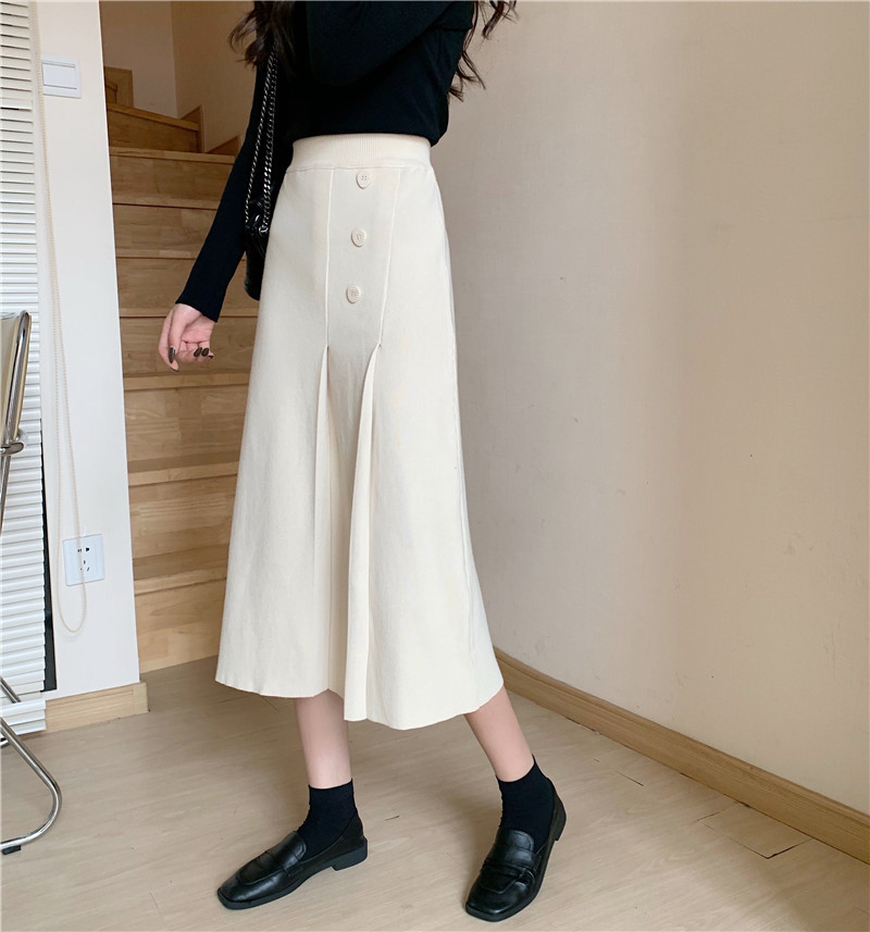 Nomikuma Autumn Winter Women Knitted Skirts Korean Buttons High Waist Causal A-line Sweater Skirt Faldas Mujer 6D412 210427