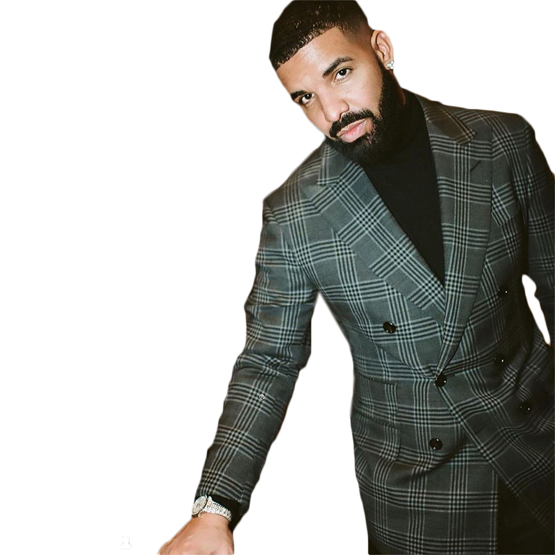 Classic Check Mens Tuxedos Slim Fit Double Breasted Men Business Pants Suit Tailored Prom Party Wedding Suits (Jacket+Pants)